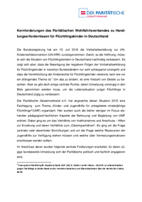 Kerforderungen des Paritätischen Wohlfahrtsverbandes zu Handlungserfordernissen für Flüchtlingskinder in Deutschland 