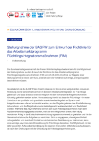 Zum Entwurf der Richtlinie für das Arbeitsmarktprogramm Flüchtlingsintegrationsmaßnahmen (FIM)